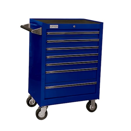Urrea Roller Cabinet, 7 Drawer, Blue, Steel, 27 in W x 39 in D x 18 in H X27M7A